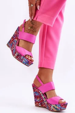 Damskie Sandałki Na Koturnie Różowe Calderia