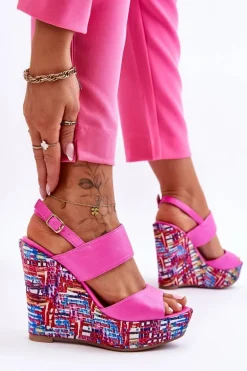 Damskie Sandałki Na Koturnie Różowe Calderia