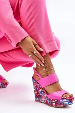 Damskie Sandałki Na Koturnie Różowe Calderia