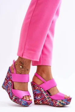 Damskie Sandałki Na Koturnie Różowe Calderia