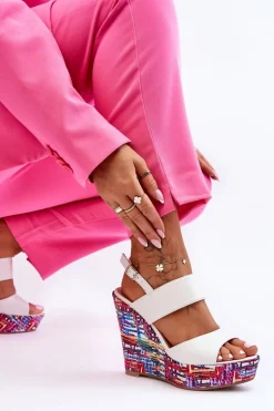 Damskie Sandałki Na Koturnie Białe Calderia