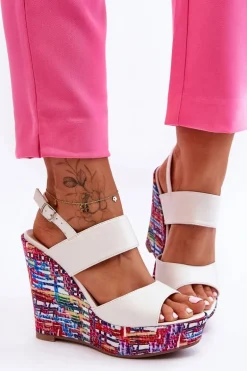 Damskie Sandałki Na Koturnie Białe Calderia