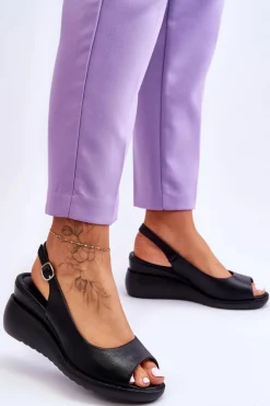 Damskie Sandałki Na Koturnie Sergio Leone SK853 Czarne