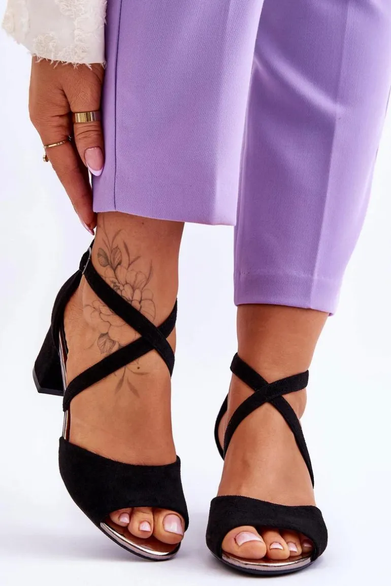 Damskie Sandałki Na Niskim Obcasie Czarne Quinn