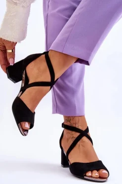 Damskie Sandałki Na Niskim Obcasie Czarne Quinn