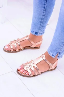Damskie Sandałki z Ćwiekami Aglet Różowe Złoto