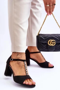 Damskie Sandałki Zamszowe Na Słupku Czarne Florines