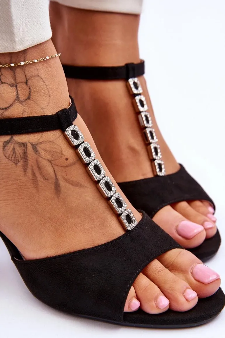 Damskie Sandałki Zamszowe Na Słupku Czarne Florines