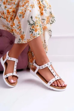 Damskie Sandały Białe Lu Boo z Ćwiekami Mariachi