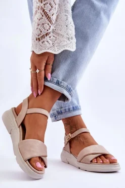 Damskie Sandały Comfort Shoe Na Koturnie Nude Ingrid