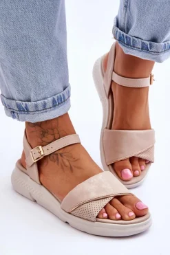 Damskie Sandały Comfort Shoe Na Koturnie Nude Ingrid