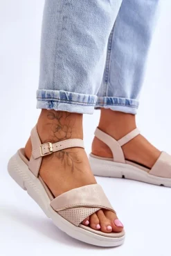 Damskie Sandały Comfort Shoe Na Koturnie Nude Ingrid