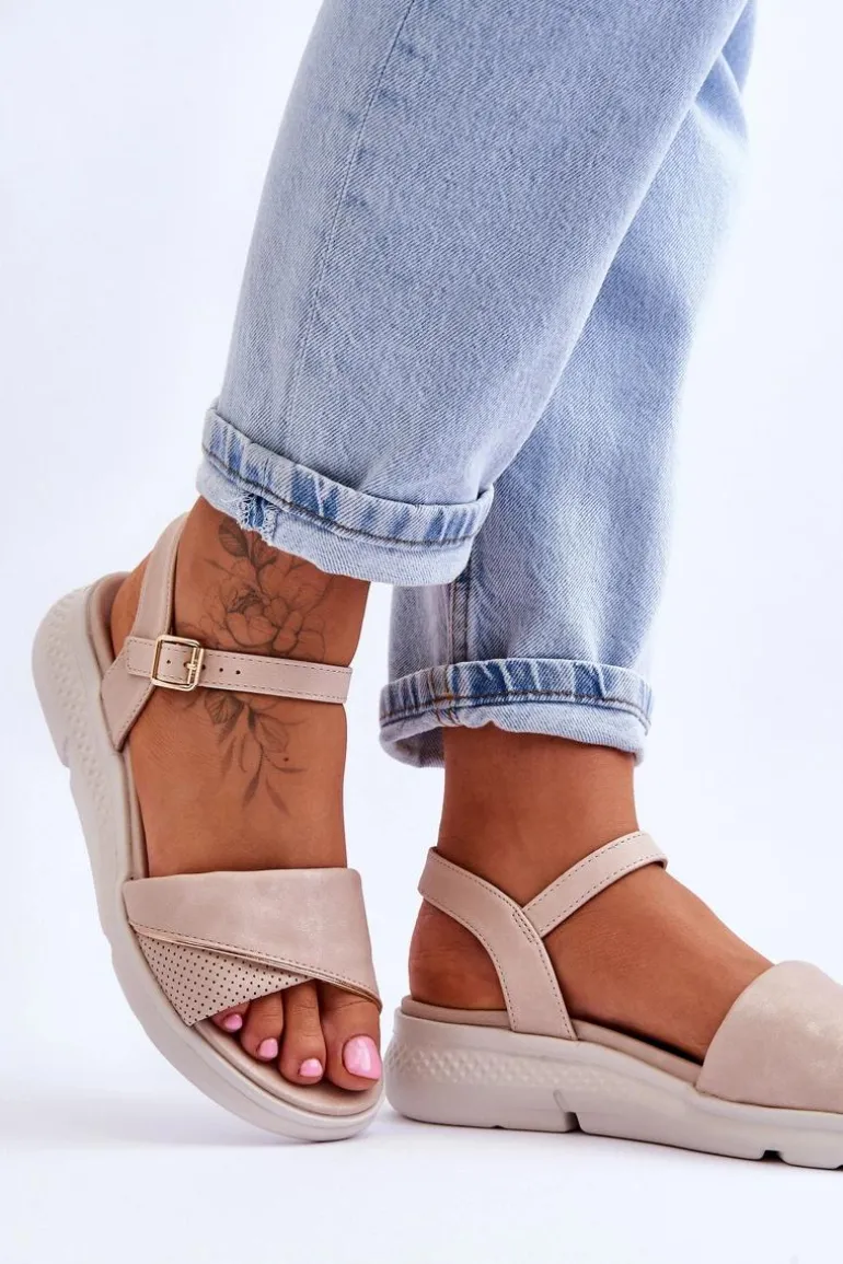 Damskie Sandały Comfort Shoe Na Koturnie Nude Ingrid