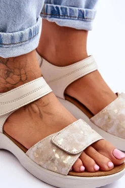 Damskie Sandały Comfort Shoe Na Rzep Beżowo-Złote Grace