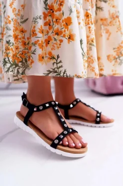 Damskie Sandały Czarne Lu Boo z Ćwiekami Mariachi