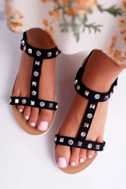 Damskie Sandały Czarne Lu Boo z Ćwiekami Mariachi