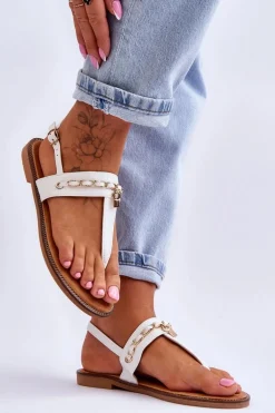 Damskie Sandały Japonki Z Łańcuszkiem Białe Jessica