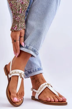 Damskie Sandały Japonki Z Łańcuszkiem Białe Jessica