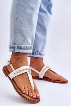 Damskie Sandały Japonki Z Łańcuszkiem Białe Jessica