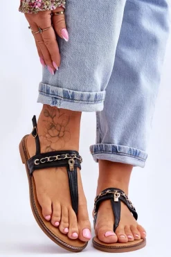 Damskie Sandały Japonki Z Łańcuszkiem Czarne Jessica