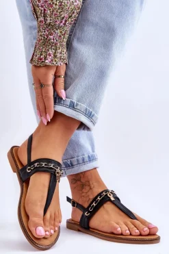 Damskie Sandały Japonki Z Łańcuszkiem Czarne Jessica