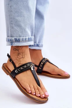 Damskie Sandały Japonki Z Łańcuszkiem Czarne Jessica