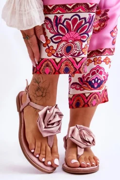 Damskie Sandały Japonki Z Materiałową Różą Nude Carisma