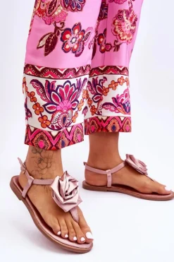 Damskie Sandały Japonki Z Materiałową Różą Nude Carisma