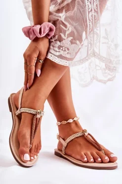 Damskie Sandały Japonki Z Muszelką Nude Candell