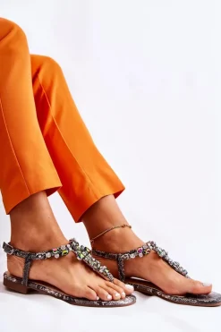 Damskie Sandały Japonki Z Cyrkoniami Szare Ivanne