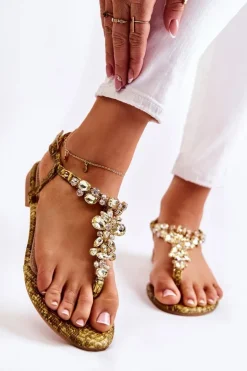 Damskie Sandały Japonki Z Cyrkoniami Żółte Ivanne