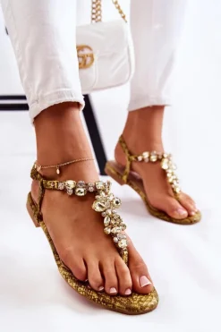 Damskie Sandały Japonki Z Cyrkoniami Żółte Ivanne