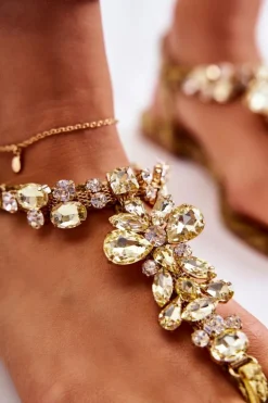 Damskie Sandały Japonki Z Cyrkoniami Żółte Ivanne