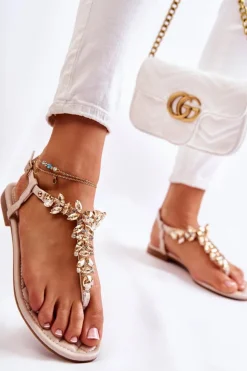 Damskie Sandały Japonki Z Ozdobnym Paskiem Beżowe Daylight