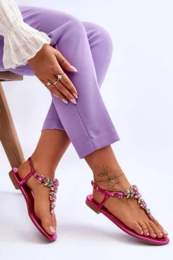 Damskie Sandały Japonki Z Kamieniami Fuksja Lenisa