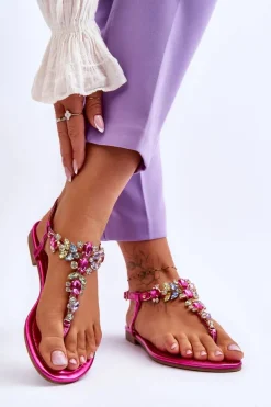 Damskie Sandały Japonki Z Kamieniami Fuksja Lenisa