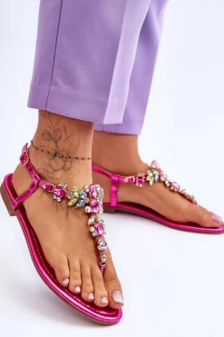 Damskie Sandały Japonki Z Kamieniami Fuksja Lenisa