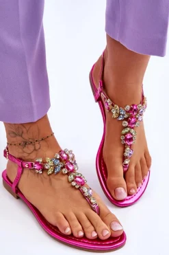 Damskie Sandały Japonki Z Kamieniami Fuksja Lenisa