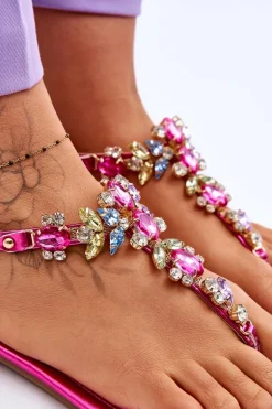 Damskie Sandały Japonki Z Kamieniami Fuksja Lenisa