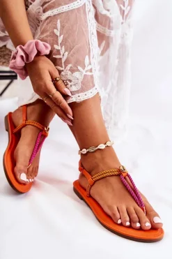 Damskie Sandały Japonki Z Muszelką Pomarańczowe Candell