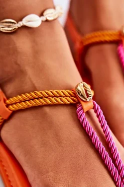 Damskie Sandały Japonki Z Muszelką Pomarańczowe Candell