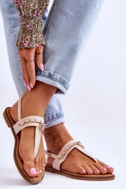 Damskie Sandały Japonki Z Łańcuszkiem Beżowe Jessica