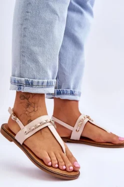 Damskie Sandały Japonki Z Łańcuszkiem Beżowe Jessica