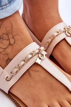 Damskie Sandały Japonki Z Łańcuszkiem Beżowe Jessica