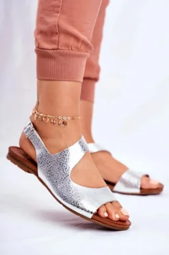 Damskie Sandały Laura Messi Skórzane 1116 Snake Srebrne Vollare