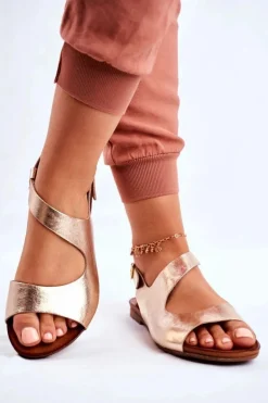 Damskie Sandały Laura Messi 1116 Skórzane Złote Vollare