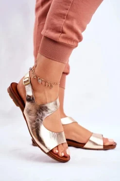 Damskie Sandały Laura Messi 1116 Skórzane Złote Vollare