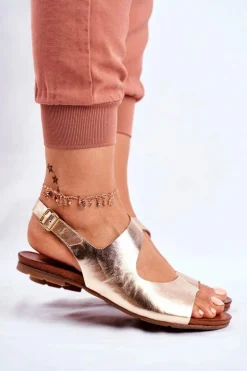 Damskie Sandały Laura Messi 1116 Skórzane Złote Vollare