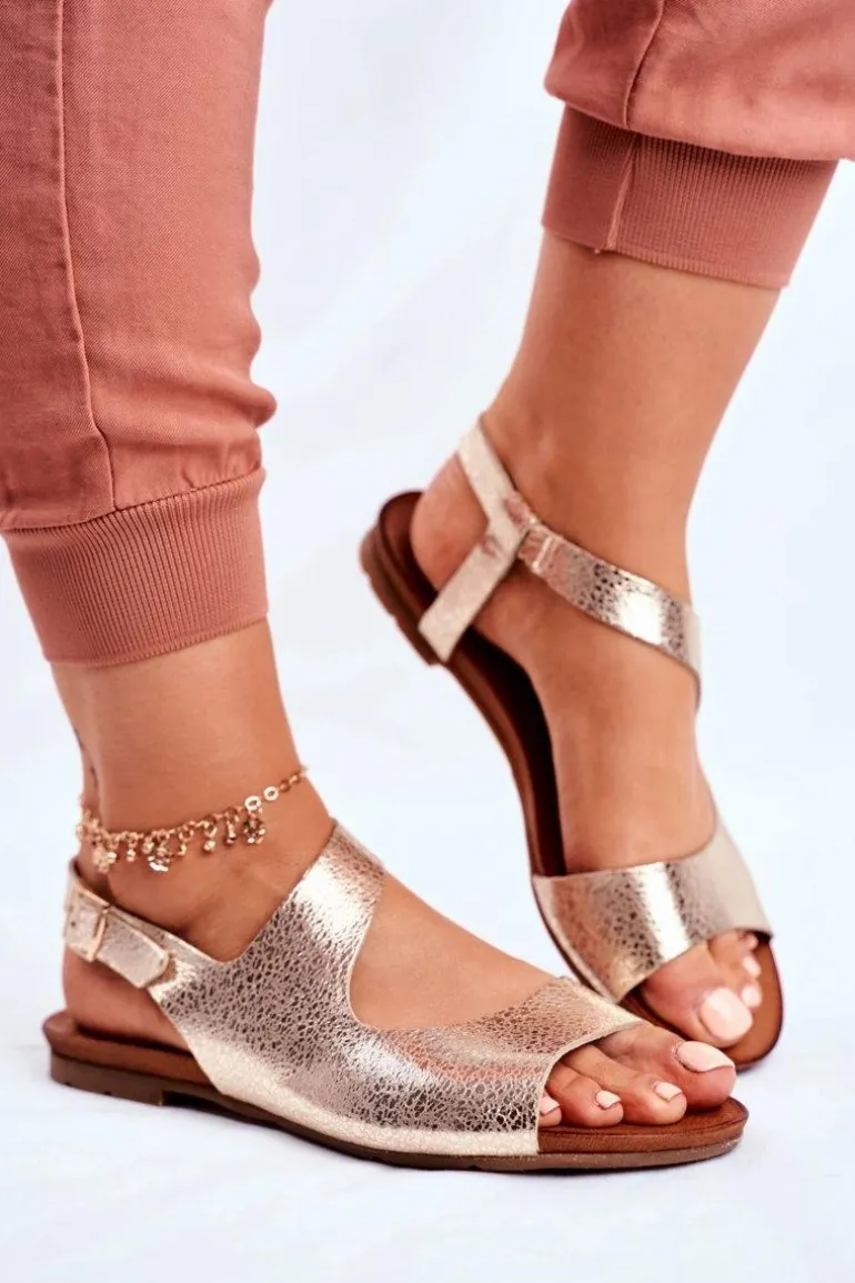 Damskie Sandały Laura Messi Skórzane 1116 Snake Złote Vollare