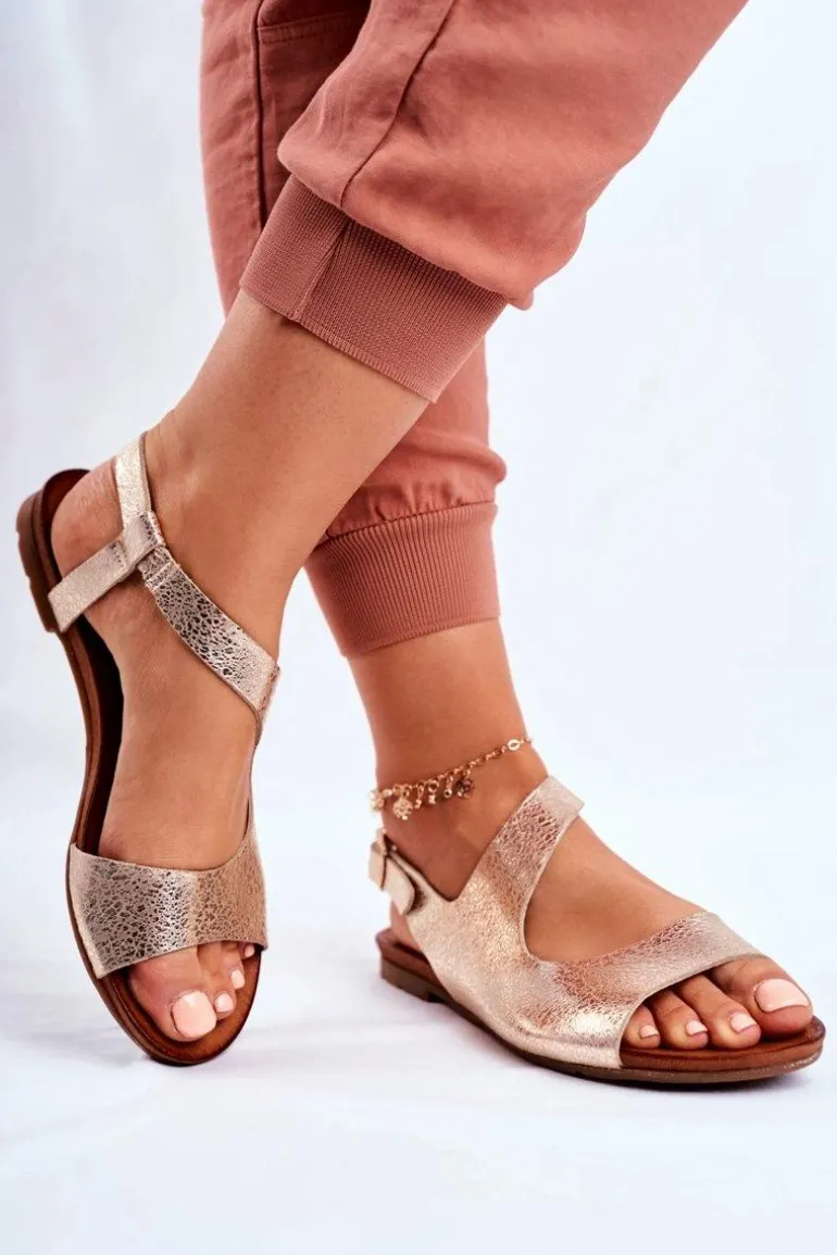 Damskie Sandały Laura Messi Skórzane 1116 Snake Złote Vollare